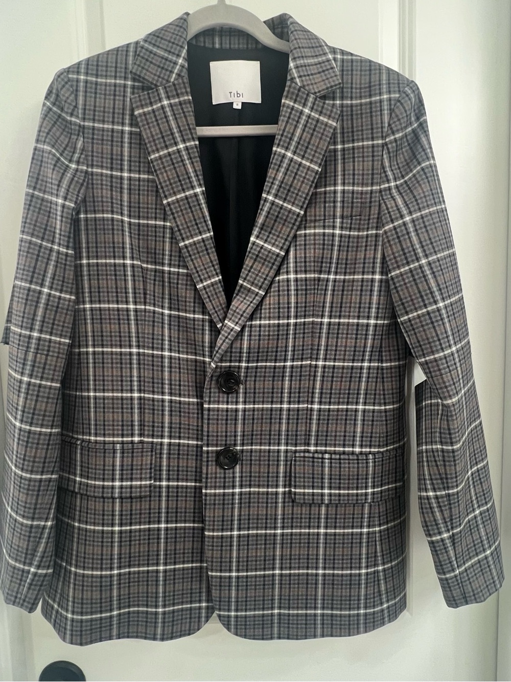 Tibi Gray Plaid Tailored Blazer